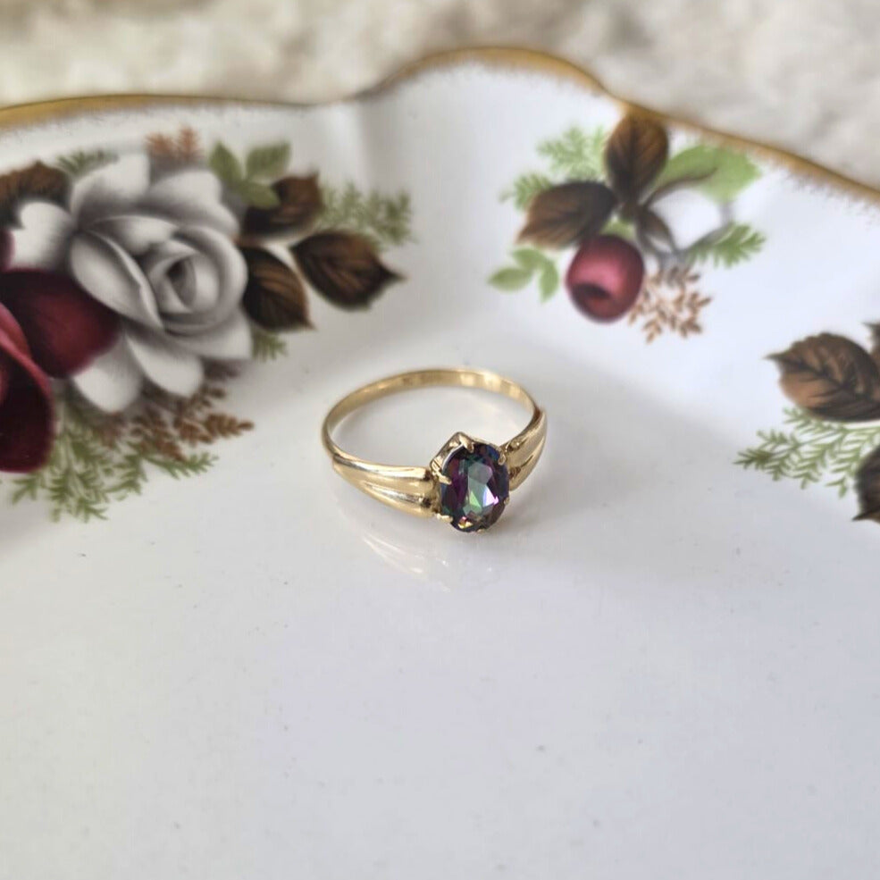 Vintage 14k gouden ring met mystic topaas