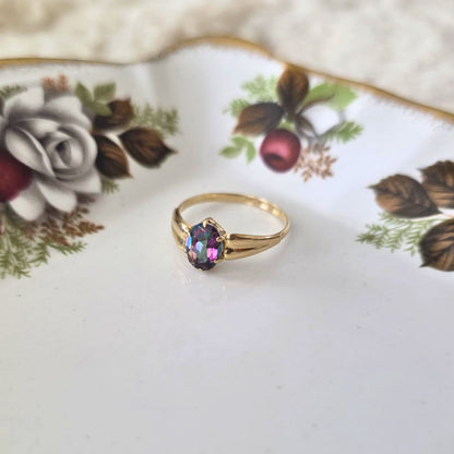 Vintage 14k gouden ring met mystic topaas