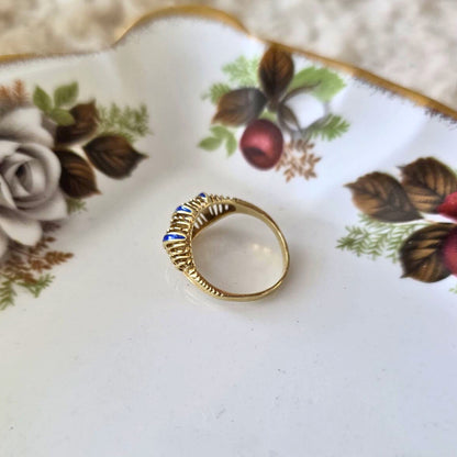 Vintage 14k gouden ring met blauwe emaille
