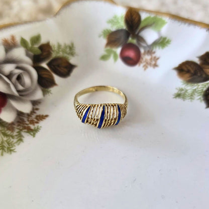 Vintage 14k gouden ring met blauwe emaille
