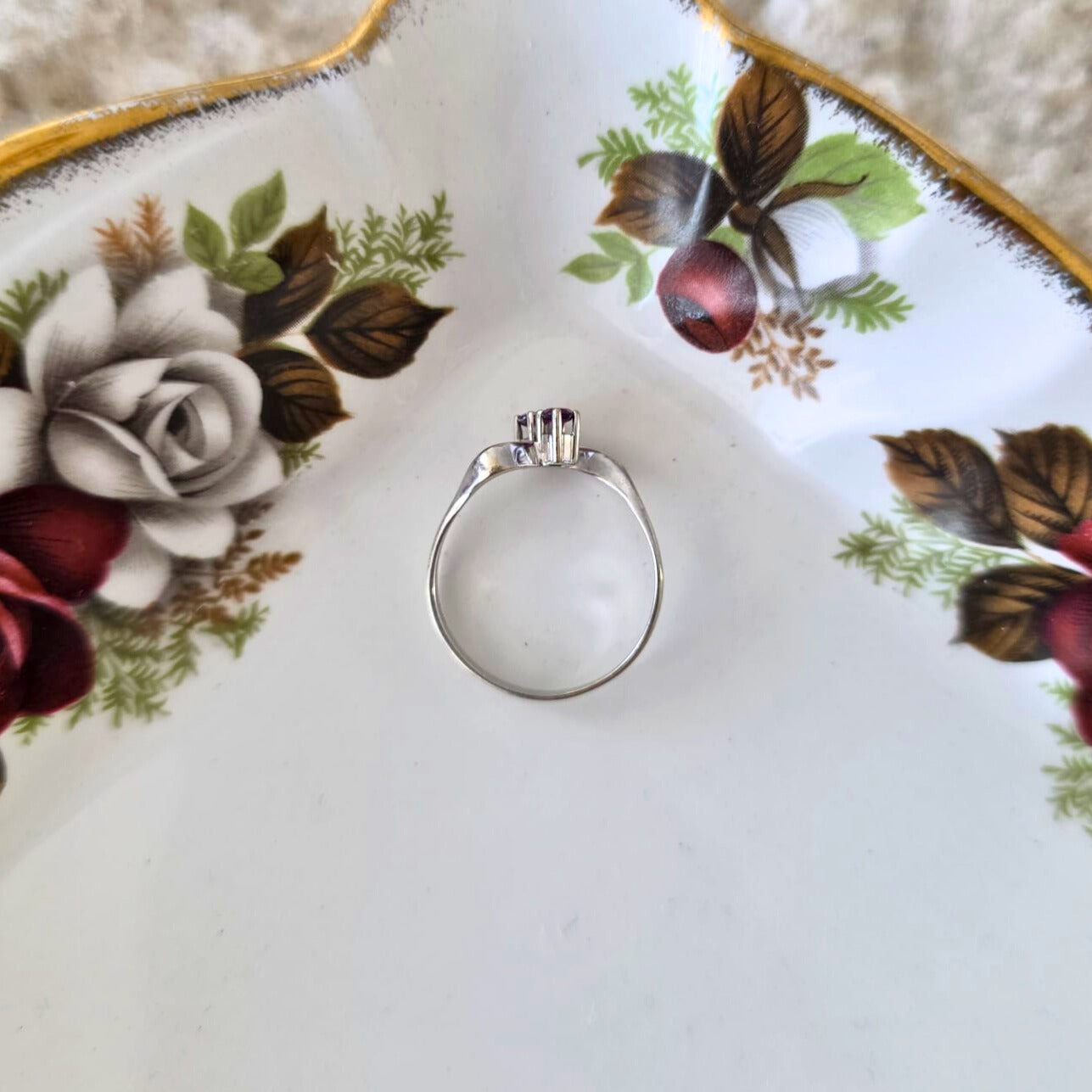 Vintage 14k wit gouden ring met granaat