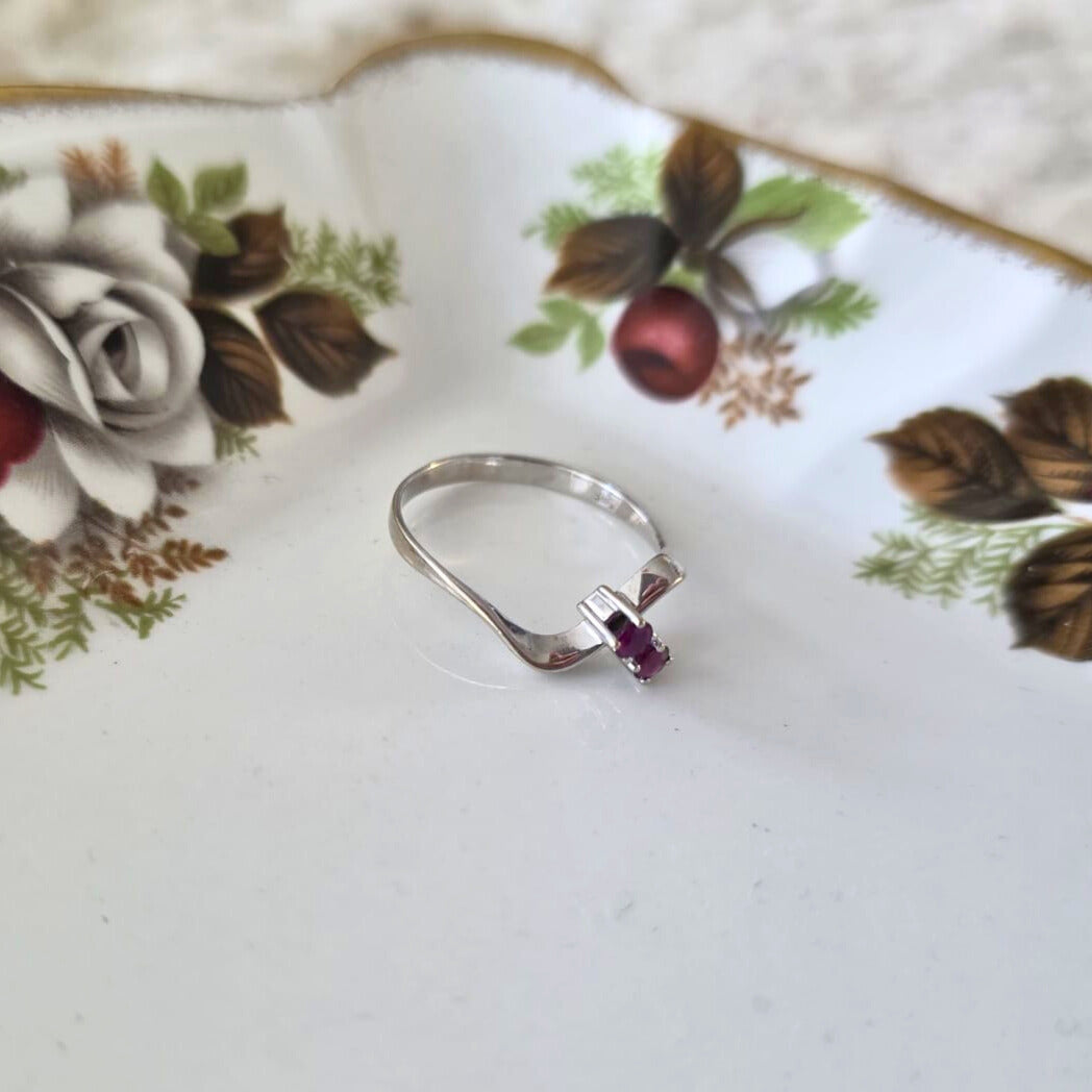 Vintage 14k wit gouden ring met granaat