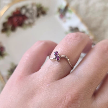 Vintage 14k wit gouden ring met granaat