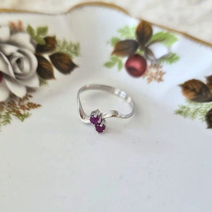 Vintage 14k wit gouden ring met granaat