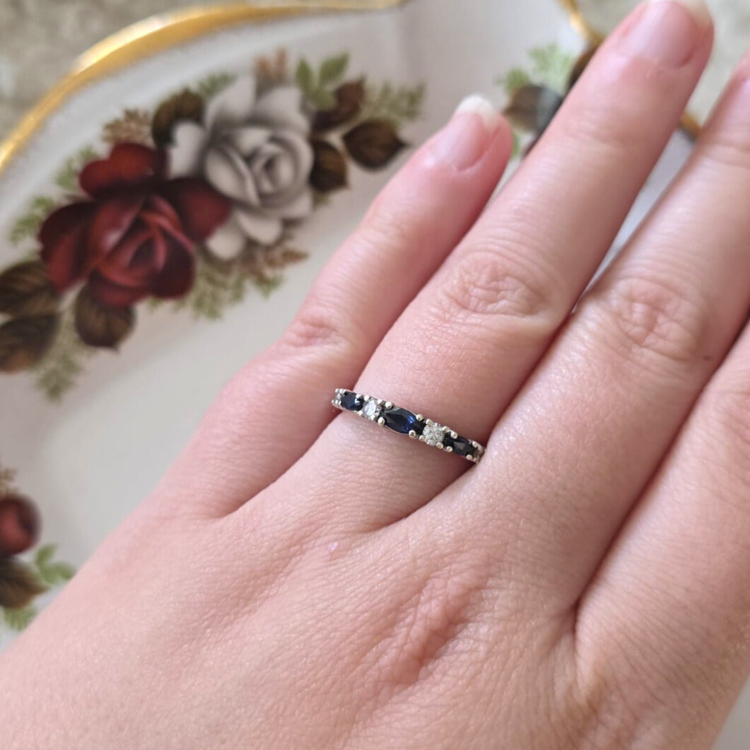 Vintage 9k wit gouden ring met saffier en kwarts