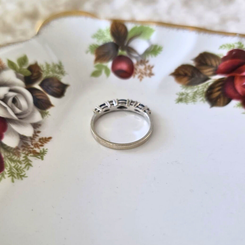 Vintage 9k wit gouden ring met saffier en kwarts