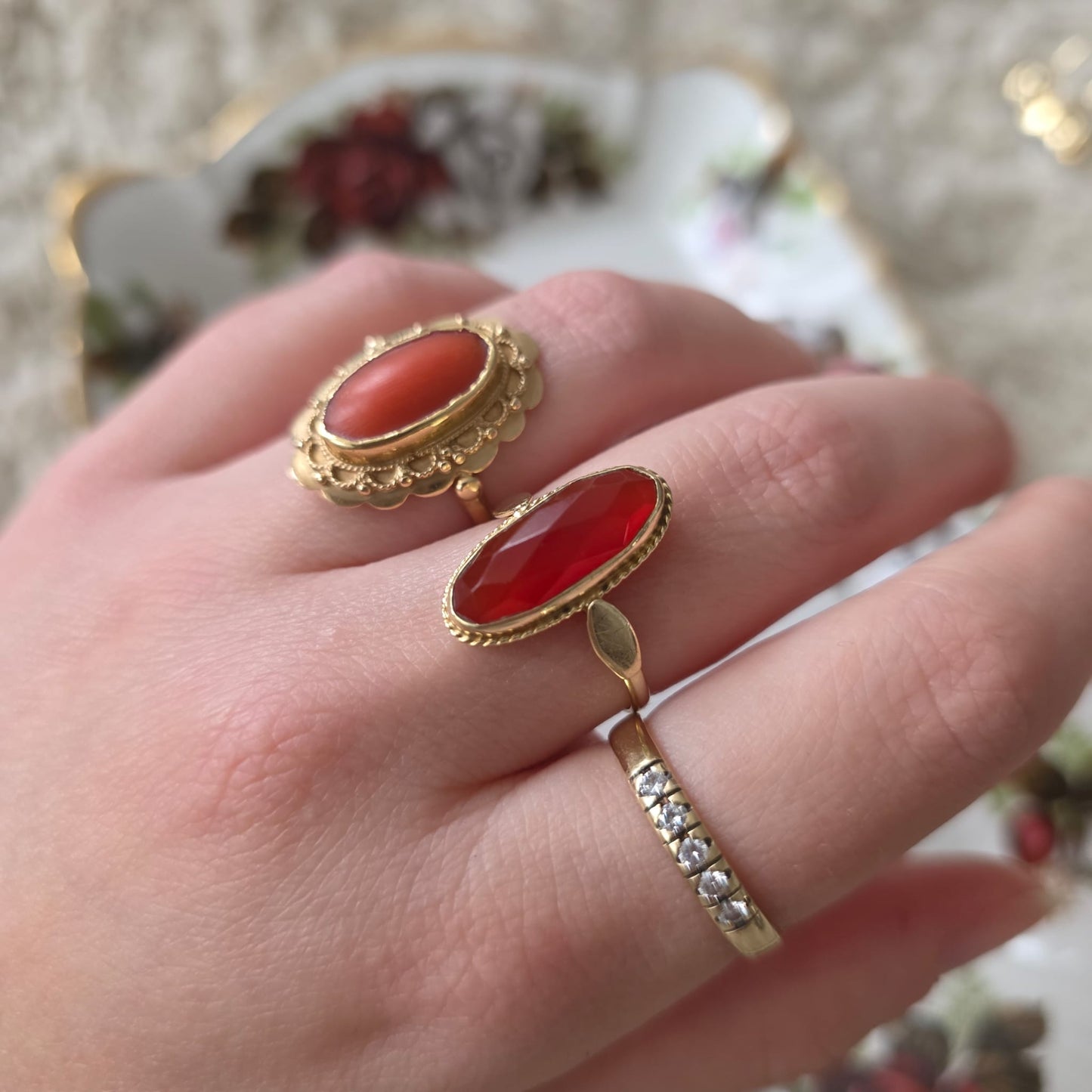 Vintage 14k gouden ring met carneool