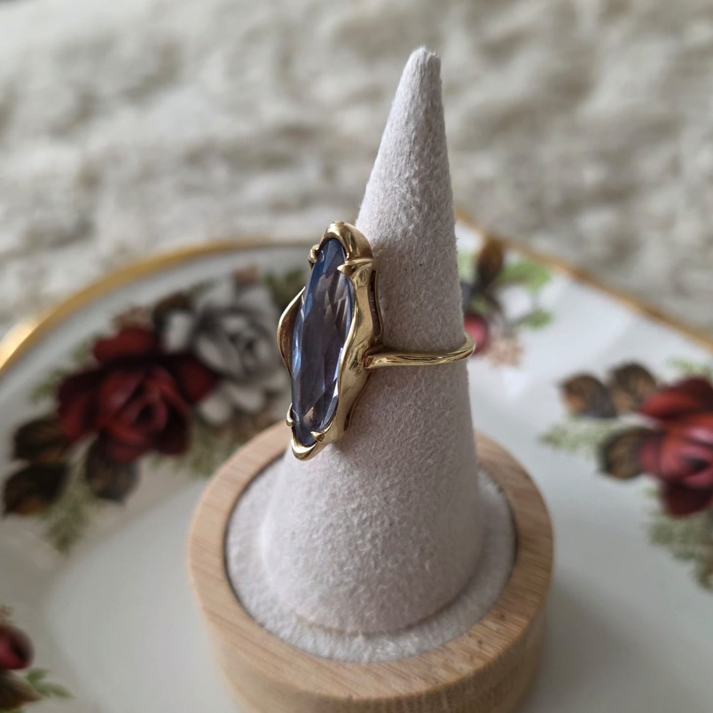 Vintage 14k gouden cocktail ring met markies topaas