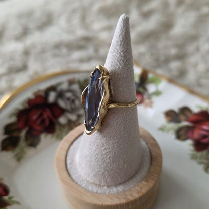 Vintage 14k gouden cocktail ring met markies topaas