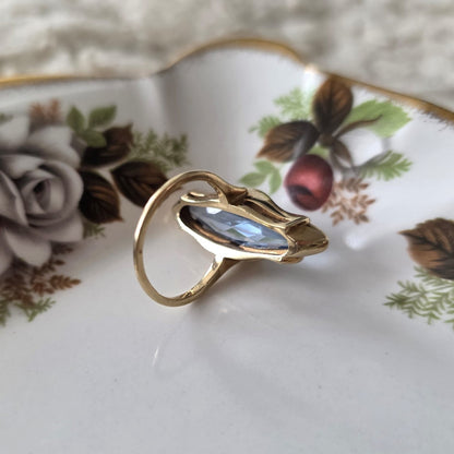 Vintage 14k gouden cocktail ring met markies topaas