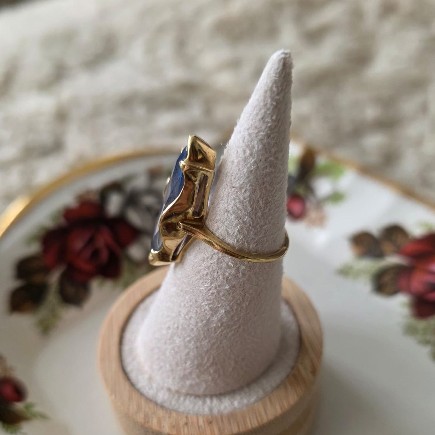 Vintage 14k gouden cocktail ring met markies topaas