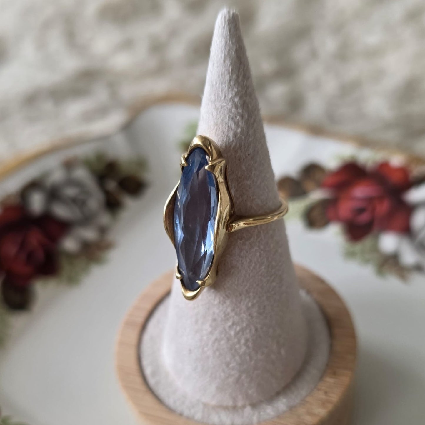 Vintage 14k gouden cocktail ring met markies topaas