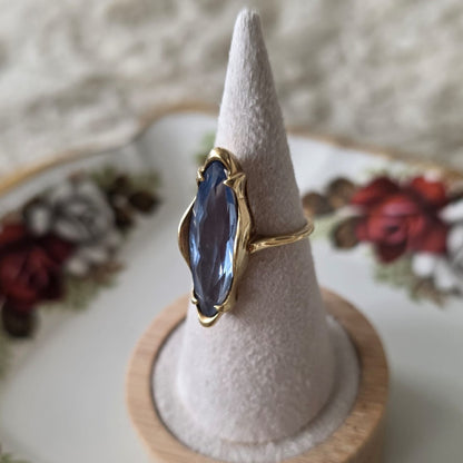 Vintage 14k gouden cocktail ring met markies topaas