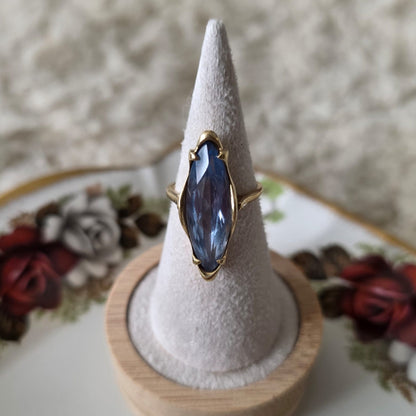 Vintage 14k gouden cocktail ring met markies topaas