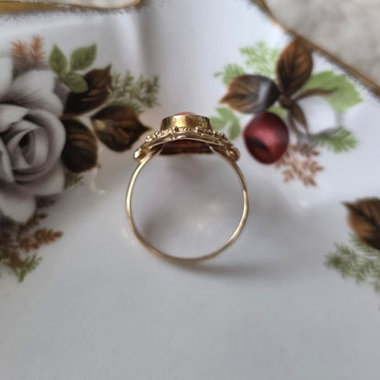 Vintage 14k gouden ring met bloedkoraal