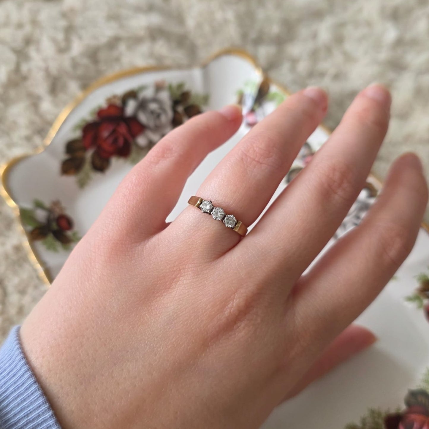 Vintage 14k gouden ring met 3 diamanten