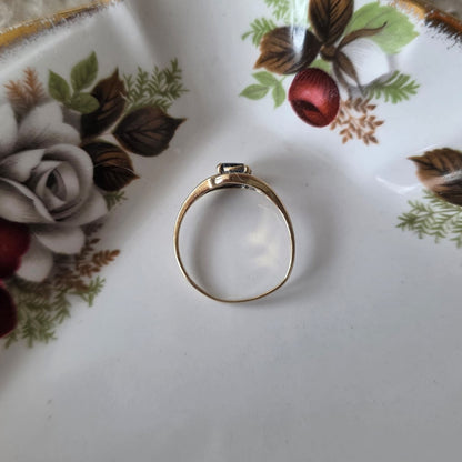 Vintage 14k gouden ring met saffier en diamanten
