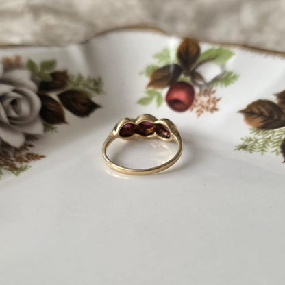 Vintage 14k gouden ring met robijnen en diamanten