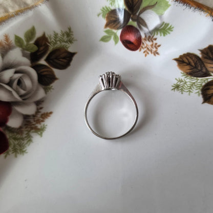 Vintage 14k wit gouden verlovingsring met 9 diamanten