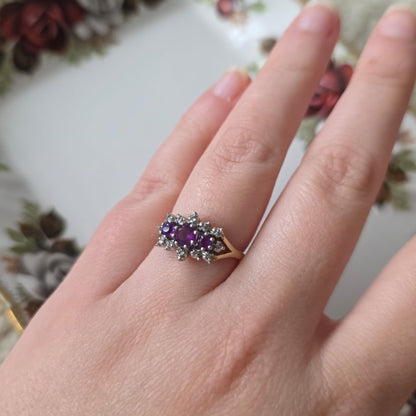 Vintage 9k gouden ring met paarse toermalijn en diamant