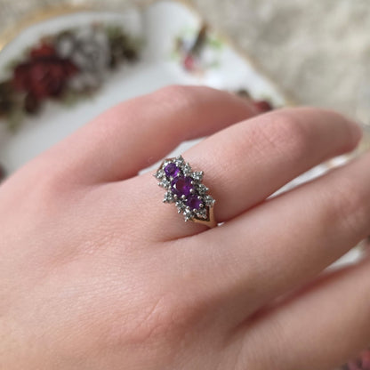 Vintage 9k gouden ring met paarse toermalijn en diamant