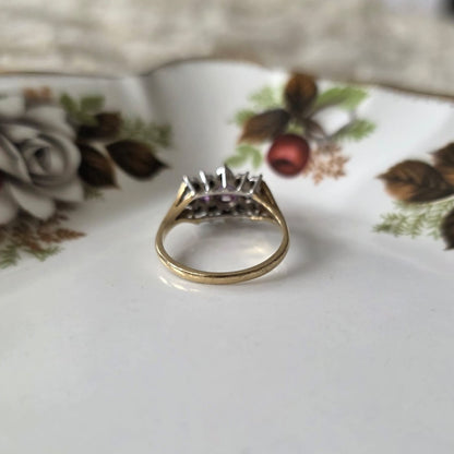 Vintage 9k gouden ring met paarse toermalijn en diamant