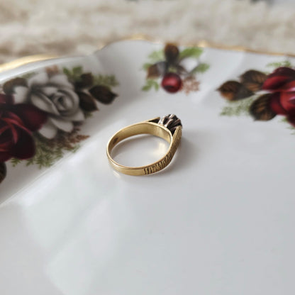 Vintage 18k gouden verlovingsring met diamant bark finish