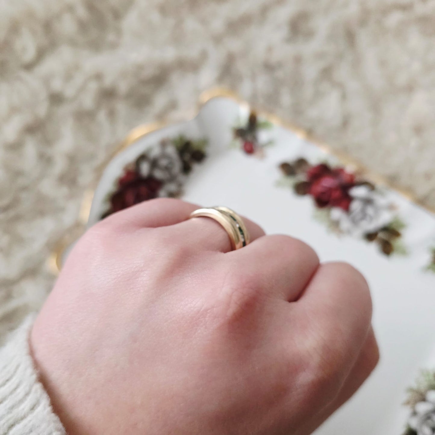 Vintage 14k gouden ring met smaragd en diamant