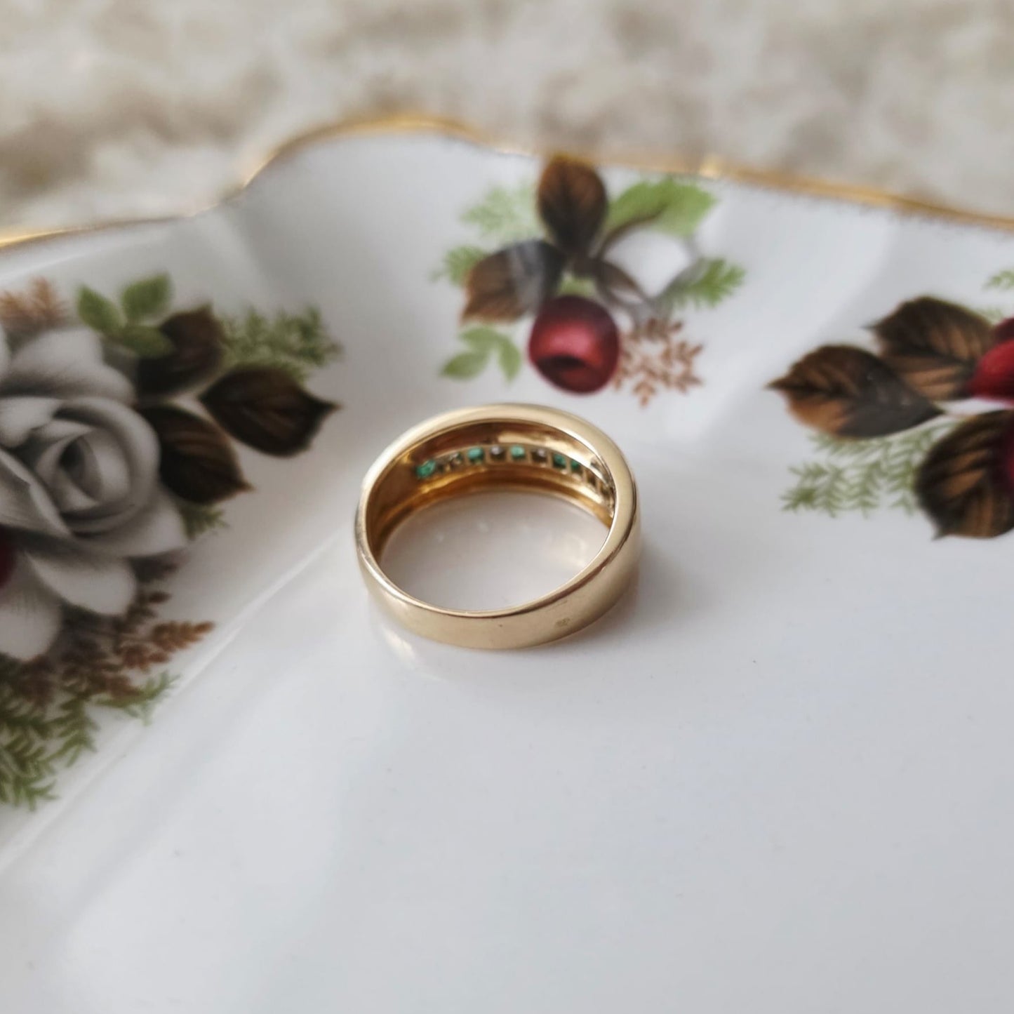 Vintage 14k gouden ring met smaragd en diamant