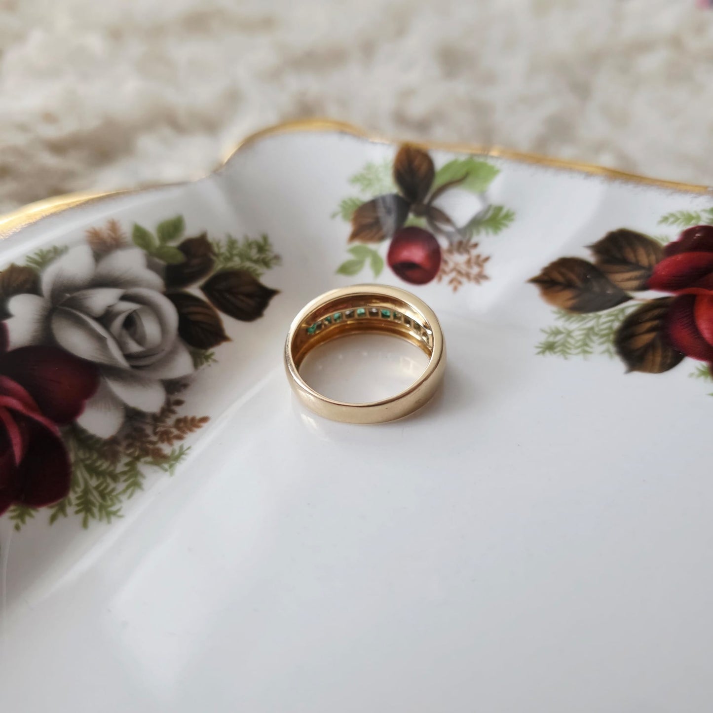 Vintage 14k gouden ring met smaragd en diamant