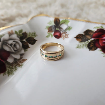 Vintage 14k gouden ring met smaragd en diamant