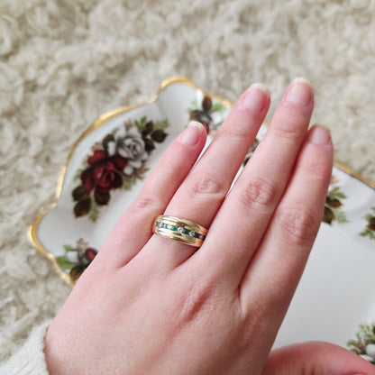 Vintage 14k gouden ring met smaragd en diamant