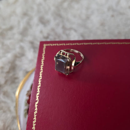 Vintage 14k gouden cocktail ring met rookkwarts