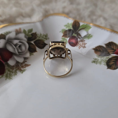 Vintage 14k gouden cocktail ring met rookkwarts