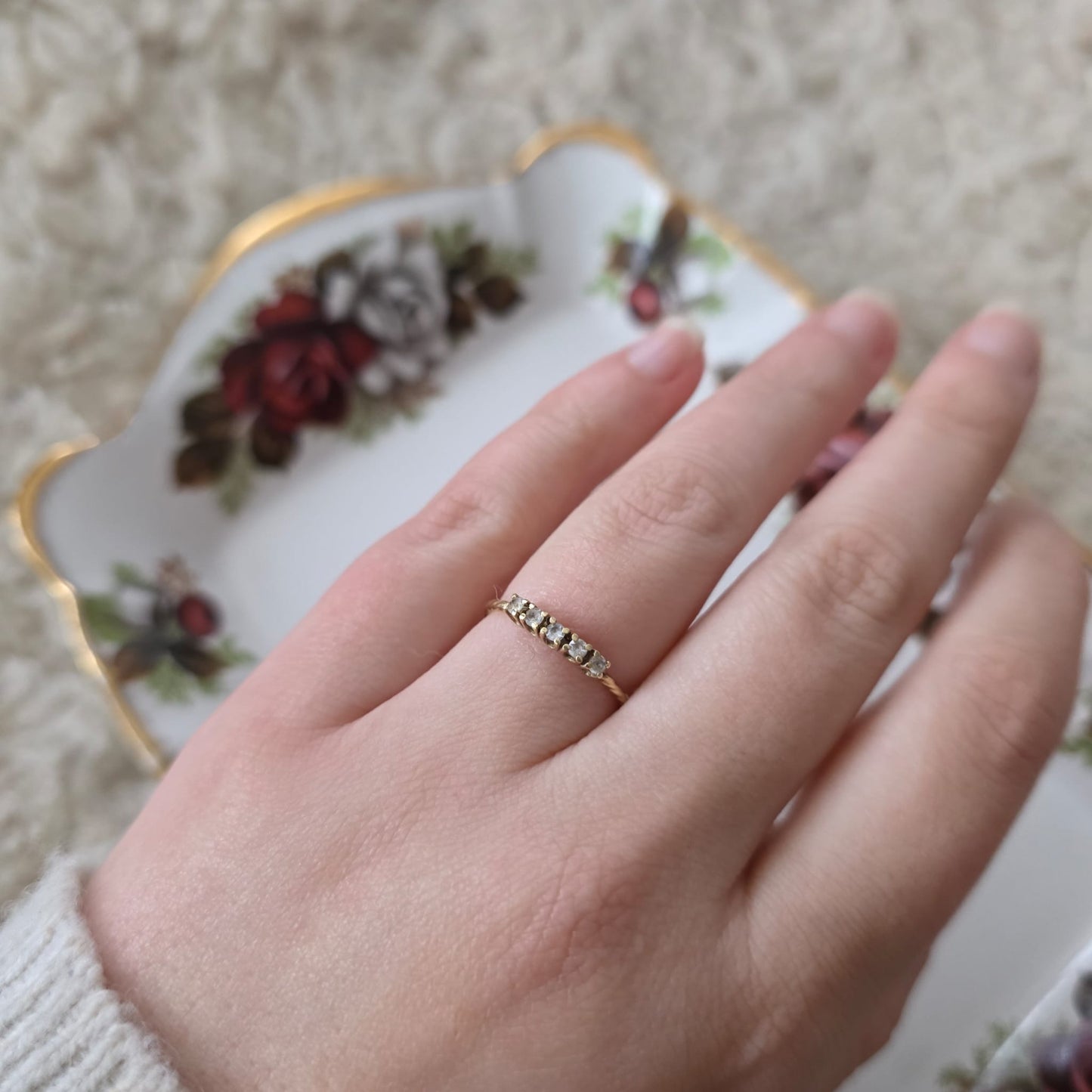 Vintage 14k gouden ring met witte kwarts