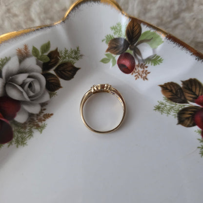 Vintage 14k gouden ring met petrol spinel en diamantjes