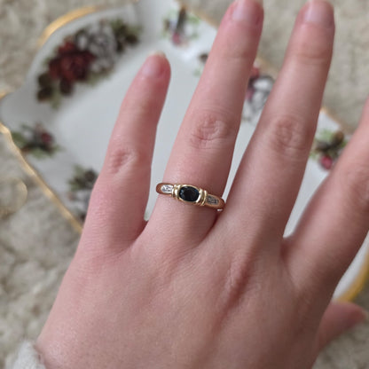 Vintage 14k gouden ring met petrol spinel en diamantjes