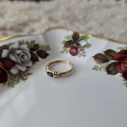 Vintage 14k gouden ring met petrol spinel en diamantjes