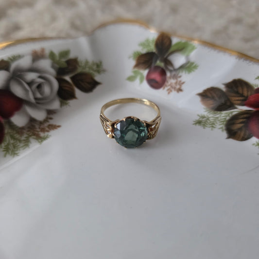 Vintage 14k gouden ring met groene spinel