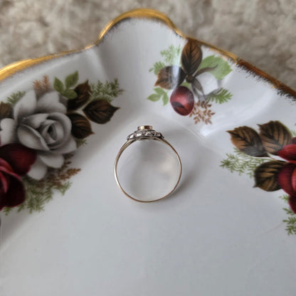Antieke 14k gouden ring met zilveren kop en saffier