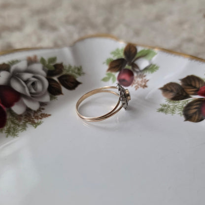 Antieke 14k gouden ring met zilveren kop en saffier