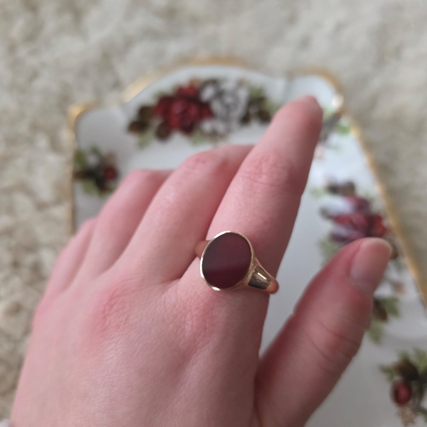 Vintage 8k zegelring met carneool