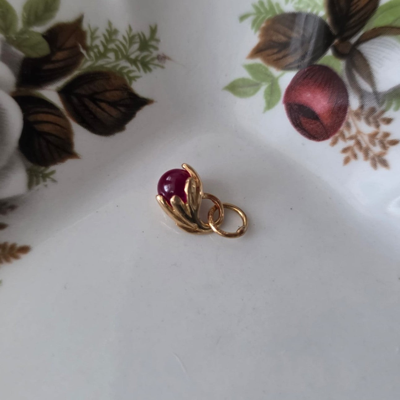 Vintage 18k gouden hanger roze granaat