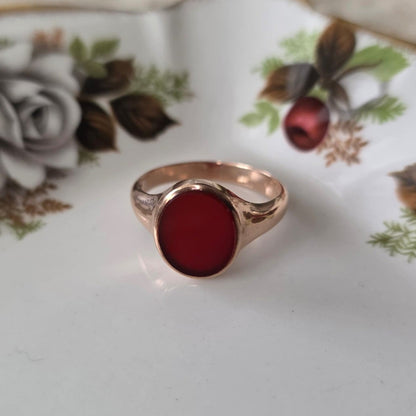 Vintage 8k zegelring met carneool