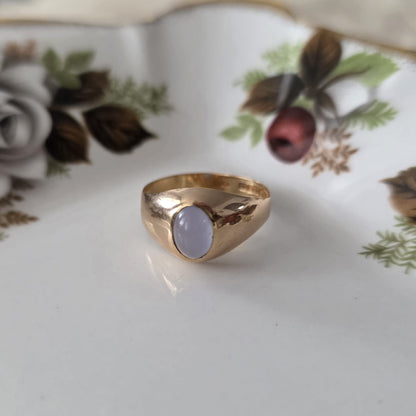 Vintage 18k gouden zegelring met chalcedoon