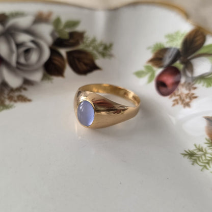 Vintage 18k gouden zegelring met chalcedoon