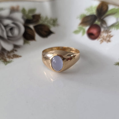 Vintage 18k gouden zegelring met chalcedoon