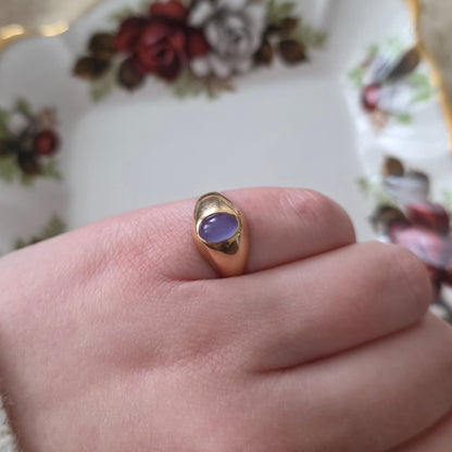 Vintage 18k gouden zegelring met chalcedoon