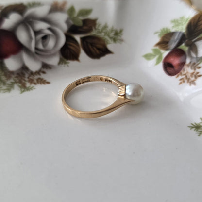 Vintage 18k gouden ring met parel