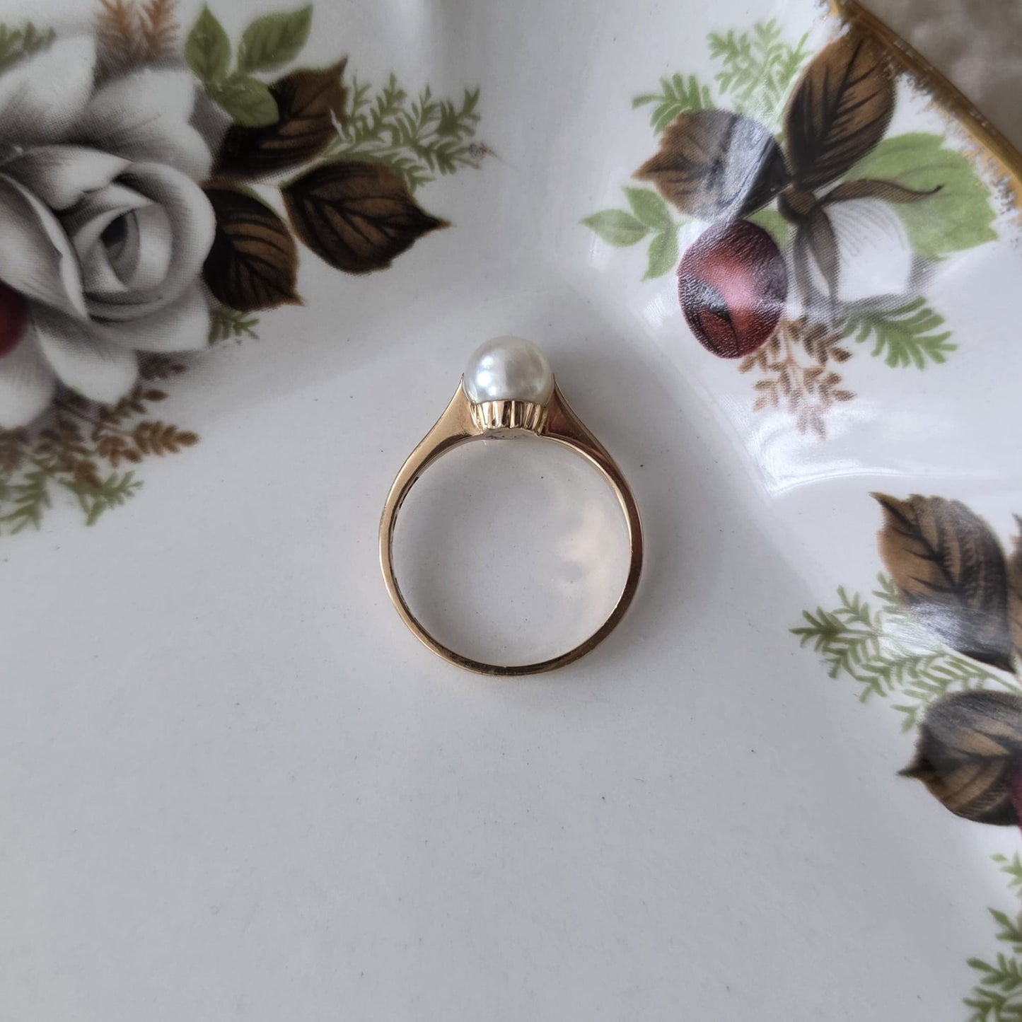 Vintage 18k gouden ring met parel